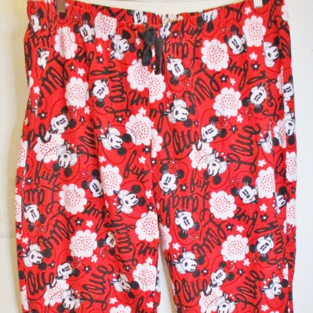 Disney Womens Flannel Pajama/Lounge Pants Mickey&Minnie, Red, Tie Close Size 2XL